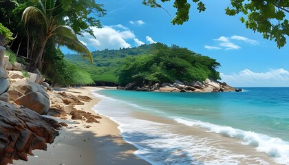 Exotic beach landscape for summer vacation, perfect for relaxation with stunning wallpapers showcasing paradisiacal island vibes.