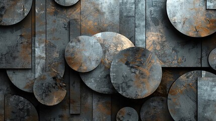 Canvas Print - Metallic round shapes and sharp geometric lines in a modern industrial design