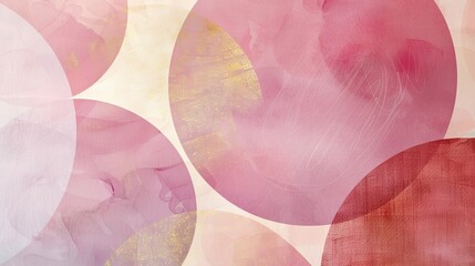 Wall Mural - Large soft round shapes in pink and gold with shimmering parallel lines