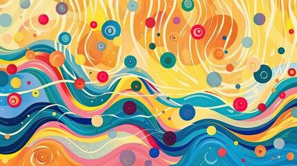 Poster - Colorful fluid background with irregular round shapes and curving parallel lines