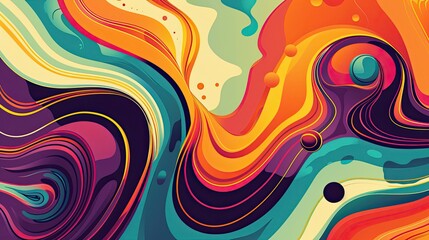 Canvas Print - Vibrant 70s abstract wallpaper with bold geometric shapes and psychedelic color gradients rendered in a comic contour style ideal for a retro backdrop