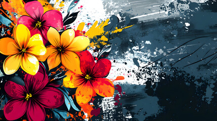 Wall Mural - Abstract background in punk style with colorful flowers as the main element.