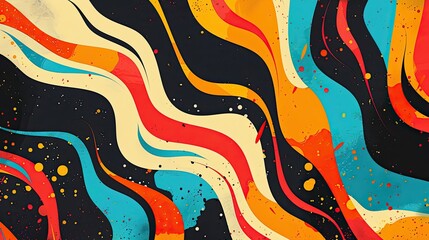 Canvas Print - Retro wallpaper featuring abstract wavy lines vivid colors and comic contours