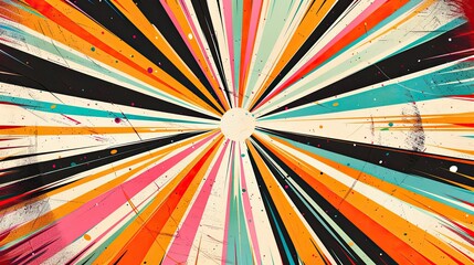 Wall Mural - Retro wallpaper featuring starburst patterns bright hues and comic outlines