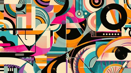 Canvas Print - Retro chic wallpaper featuring bold geometric shapes vibrant colors and comic lines