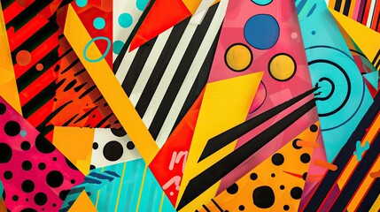 Wall Mural - Vibrant geometric shapes sharp colors and comic lines in a 70s wallpaper design