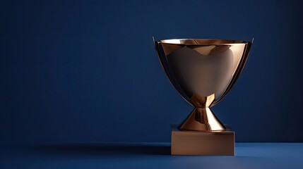 Wall Mural - Bronze trophy with minimalist design set against a solid navy blue background for emphasis