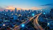 © decorator - Vibrant cityscape showcasing 5g technology and futuristic networks driving global innovation