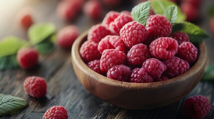 Wall Mural - Ripe Raspberries in a Bowl