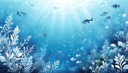 Wall Mural - Tranquil underwater world with vibrant fish and lush sea plants, showcasing the beauty and harmony of ocean life.