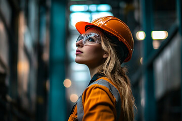 professional heavy industry engineer worker wearing safety uniform and hard hat. serious successful 