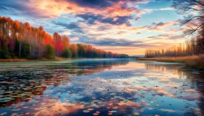 Tranquil winter scenery of a snow-covered landscape under a gray sky, embodying the serene beauty of the season.