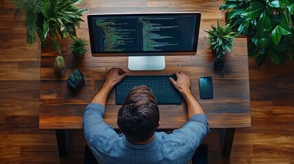 Canvas Print - Coding Workspace with Greenery