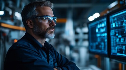 Canvas Print - Engineer Analyzing Data on Monitors