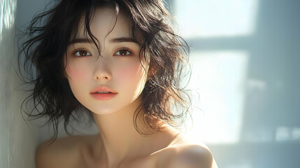 Poster - Natural Beauty, Soft Light, and Wavy Hair: A Close-up Portrait