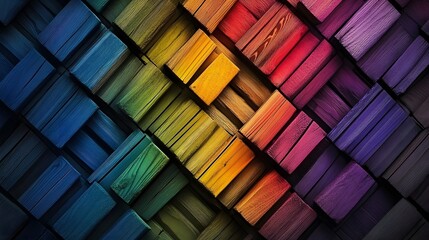 Wall Mural - Blocks, Triangles, Squares, 3D Colorful Shapes, Abstract Image, Texture, Pattern Background, Wallpaper, Cover and Screen for Smartphone, PC, Laptop, 9:16 and 16:9 Format