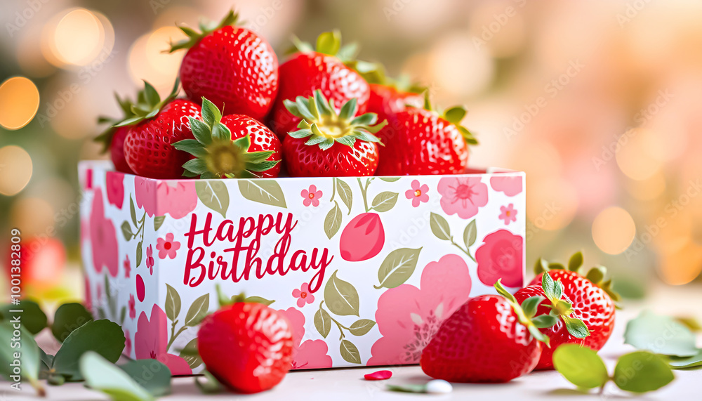 Ai generative beautiful strawberry in a paper box as a birthday gift suitable for use as an image in design