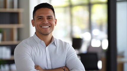 Wall Mural - Confident Young Hispanic Businessman Smiling