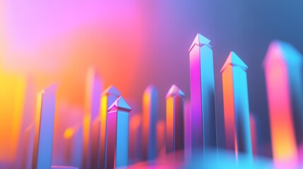 Leinwandbilder - A dynamic 3D bar graph with arrows pointing upward, set against a gradient background, symbolizing data trends, economic growth, and financial success.