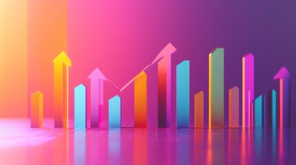 Leinwandbilder - A dynamic 3D bar graph with arrows pointing upward, set against a gradient background, symbolizing data trends, economic growth, and financial success.
