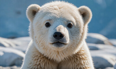 Wall Mural - a polar bear stares directly at the camera in a snowy environment