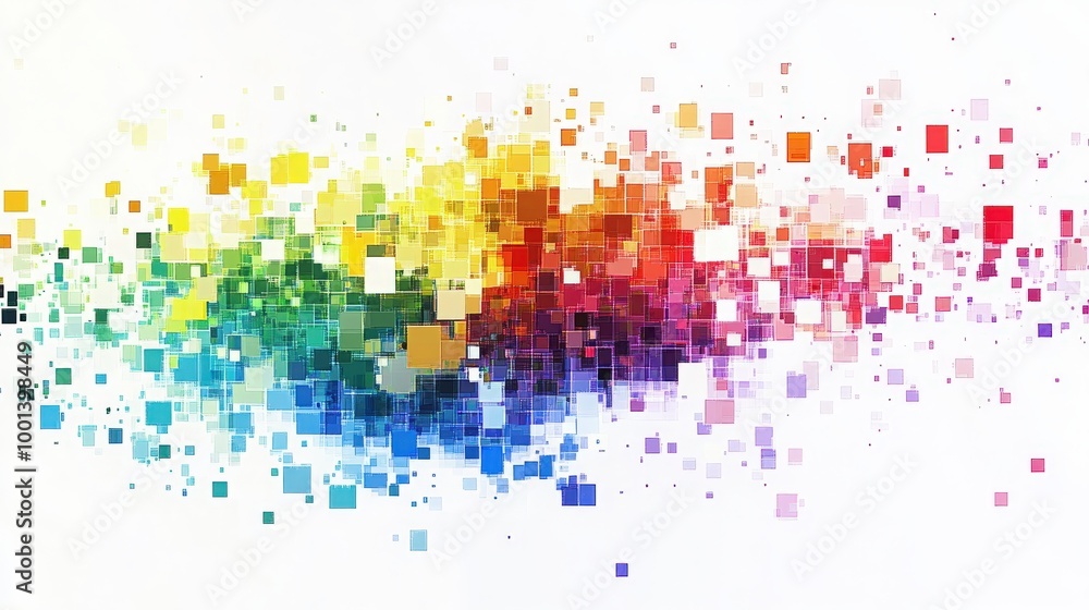 Digital pixel art with a vibrant rainbow color palette. Contemporary ...