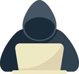 Sticker - Faceless hacker avatar wearing a hoodie using a laptop, concept for cyber security, data protection, privacy, and internet security