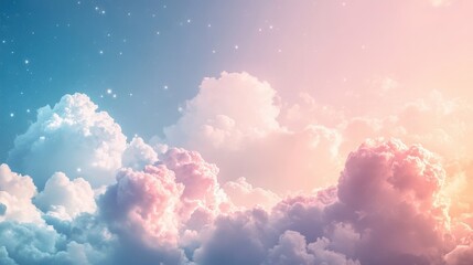 Sticker - Dreamy clouds in pastel shades with soft sparkles add a magical touch to the sky. The tranquil scene is perfect for a calming atmosphere