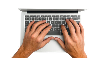 A person is typing on a laptop with their hands. on transparent background png