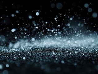 Wall Mural - snow falling on a black background, with snowflakes and particles in a depth of field