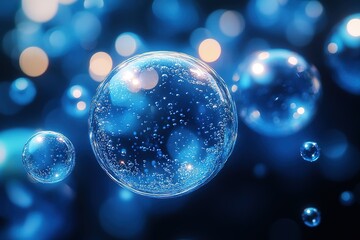 A series of blue spheres with a blurry background