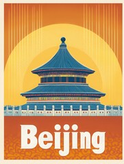 discover the rich heritage of beijing through this vintage travel poster featuring the iconic temple