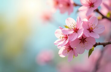 Pink cherry tree blossom flowers blooming in spring