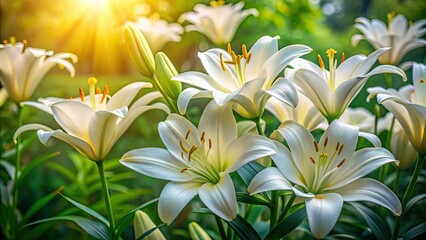 delicate white lily flowers, also known as azucenas, bloom amidst lush green foliage, exuding innoce