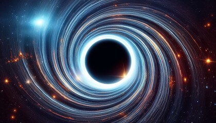 Black hole in universe, wormhole and stars in outer space. Galaxy center with big black hole in deep cosmos.