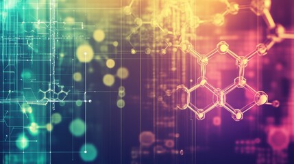 Poster - Abstract depiction of molecular structures and chemical bonds in vibrant colors illustrating scientific concepts and research themes. Generative AI