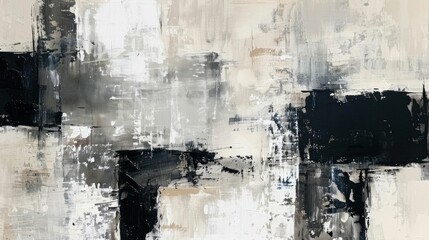 Wall Mural - Abstract monochrome artwork with black, white, and gray tones creating a modern and dynamic composition