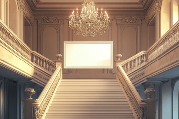 Wall Mural - A large chandelier hangs above a staircase in a large room