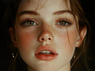 Poster - Close Up Portrait of a Woman with Green Eyes and Freckles