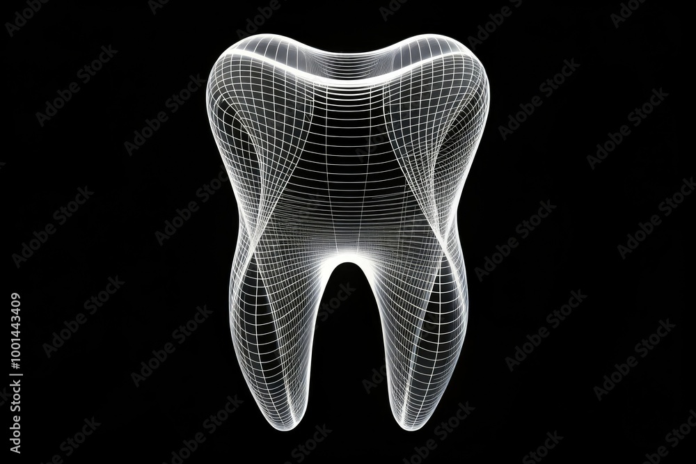isolated white tooth outline on a black background, with bold black ...
