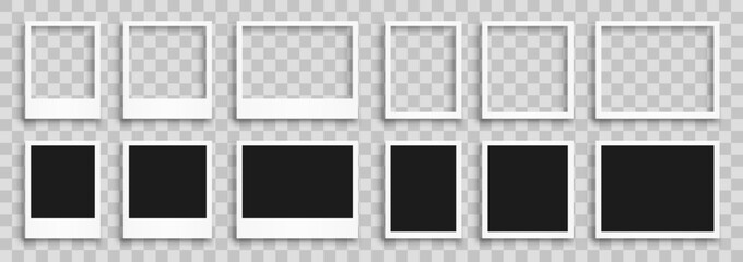 Fototapete - Empty photo frame, set realistic photo card frame mockup variants with empty and dark middle