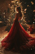 © 360 Art Studio - Woman in Luxurious Red Gown with Sparkling Light in a Dreamlike Setting