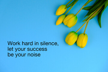 inspirational quote about opportunity and success on the notebook with flowers as still life. text concept. 