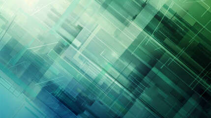 Wall Mural - abstract tech background featuring overlapping layers of transparent blue and green data grids with 