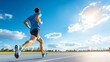 © abdlkerim - Runner sprinting on a track during a sunny day, athletic performance,
