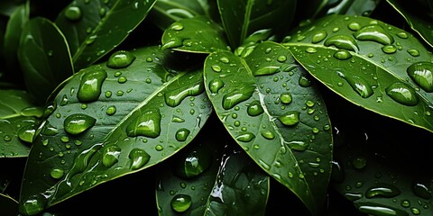 Sticker - water drops on green leaf