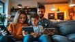 © Dara - A family using wireless technology devices together at home, such as tablets, smartphones, and smart home systems.