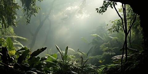 Wall Mural - misty morning in the forest