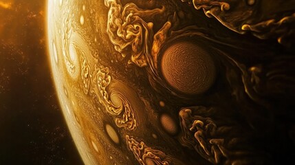 Wall Mural - a close-up of jupiter equator, showing the vibrant, swirling gas bands and complex weather systems m