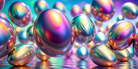 Wall Mural - colorful metallic eggs floating in abstract pastel background creating futuristic visual experience